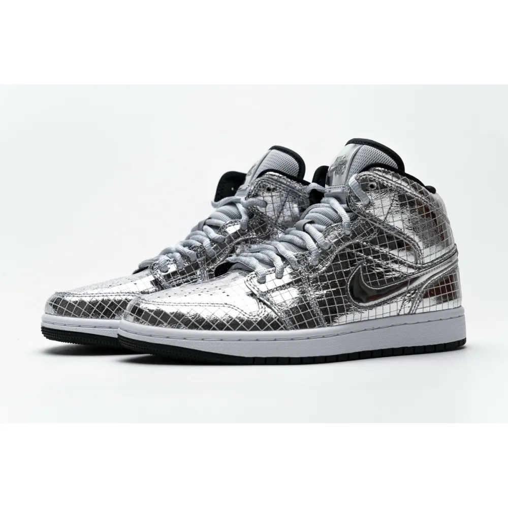  Air Jordan 1 Mid SE Disco Metallic Silver (W) CU9304-001