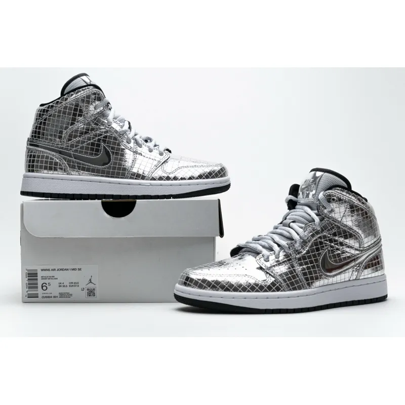  Air Jordan 1 Mid SE Disco Metallic Silver (W) CU9304-001