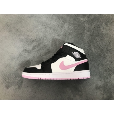  Air Jordan 1 Mid White Black Light Arctic Pink (GS) 555112-103