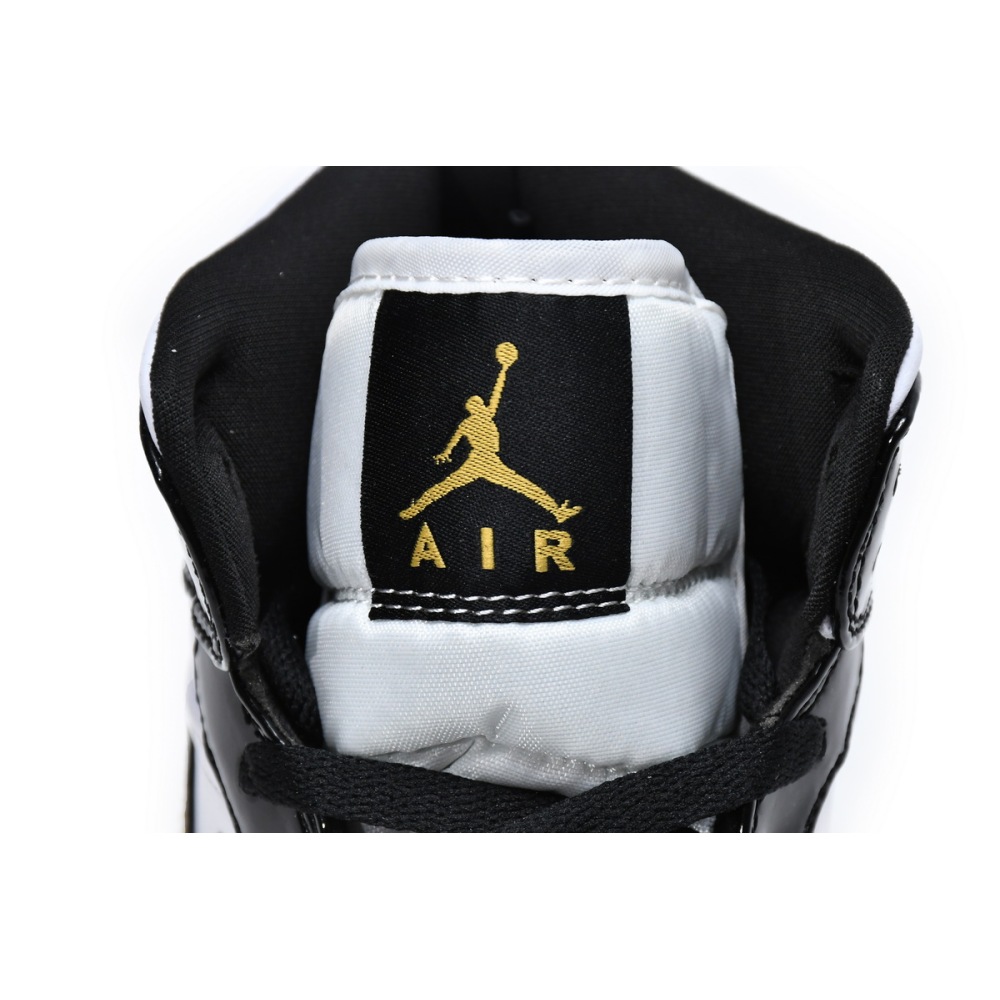 Air Jordan 1 Mid Patent Black White Gold 852542-007