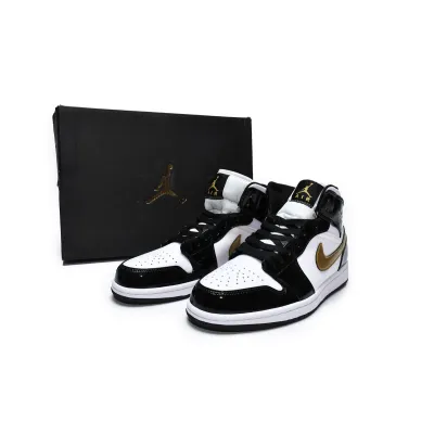 Air Jordan 1 Mid Patent Black White Gold 852542-007 02