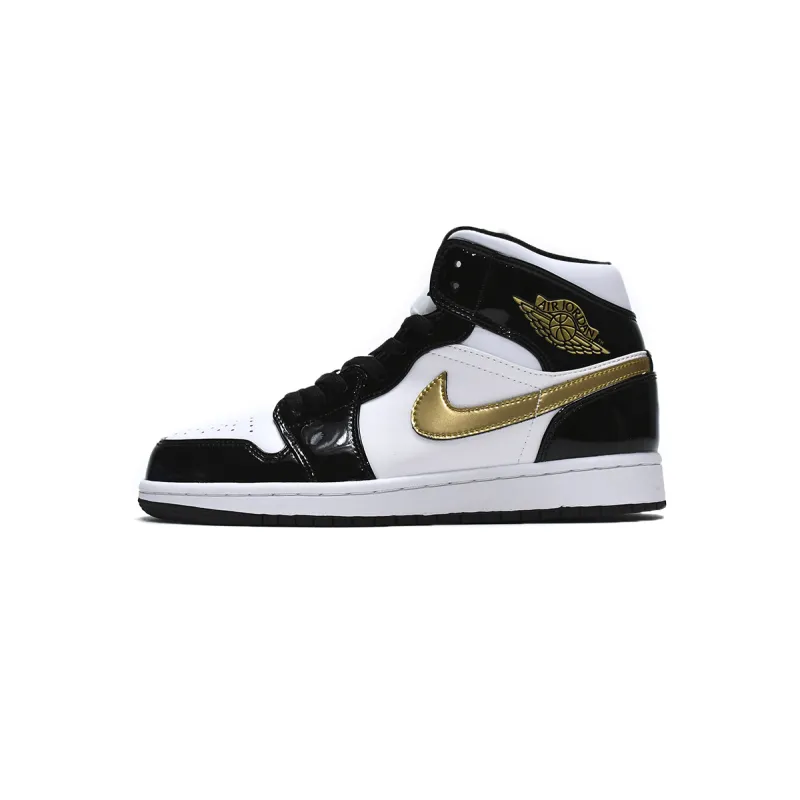 Air Jordan 1 Mid Patent Black White Gold 852542-007