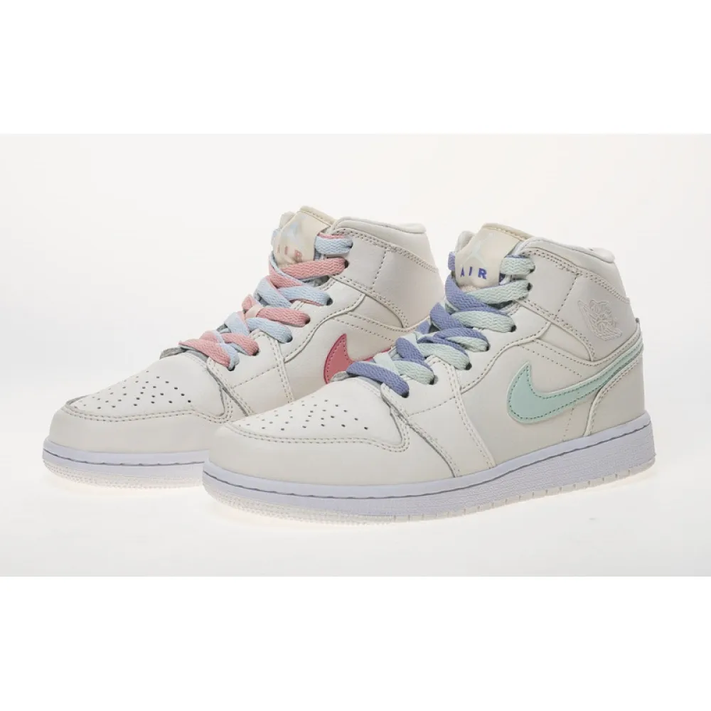  Air Jordan 1 Mid Multi-Color Swoosh Phantom (GS) 555112-035