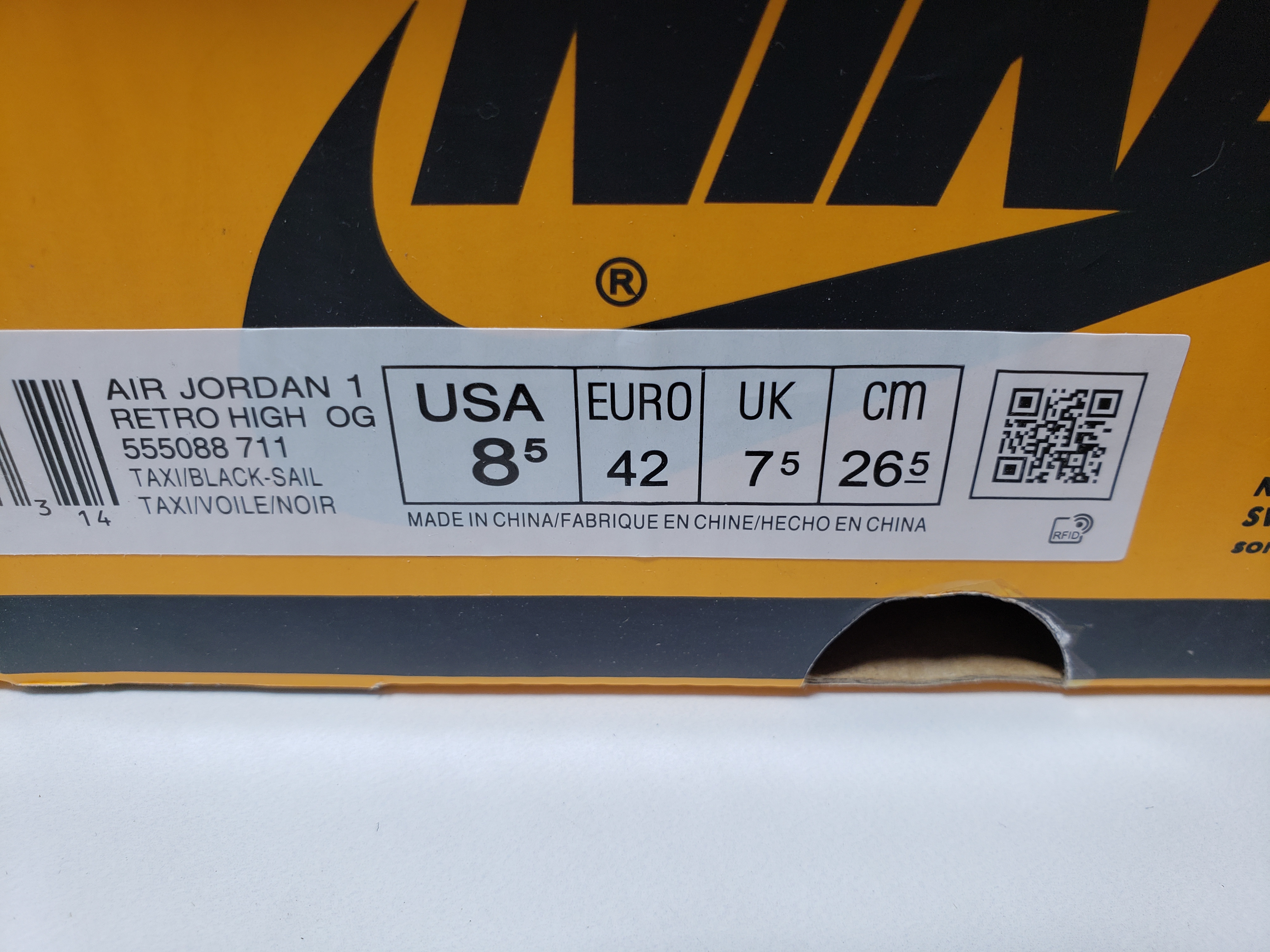 Air Jordan 1 High OG Yellow Toe T 555088-711