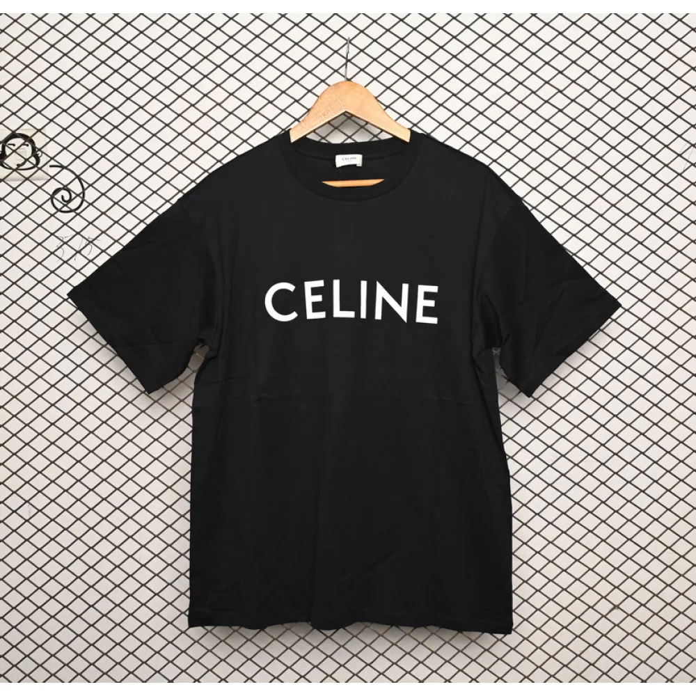 Celine SS22 Celine Logo letter print round neck short-sleeved T-shirt Black
