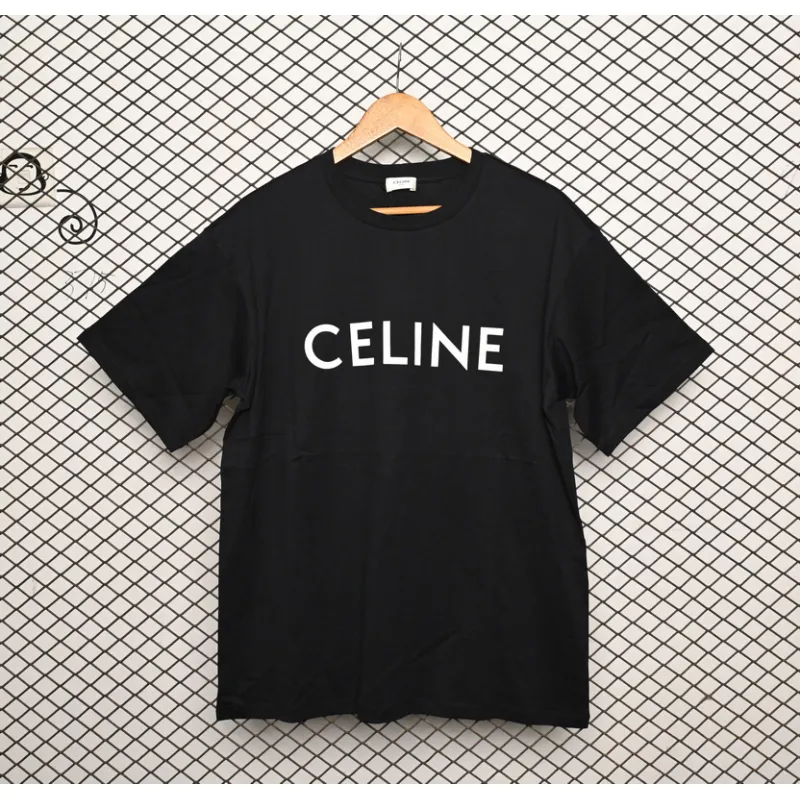 Celine SS22 Celine Logo letter print round neck short-sleeved T-shirt Black