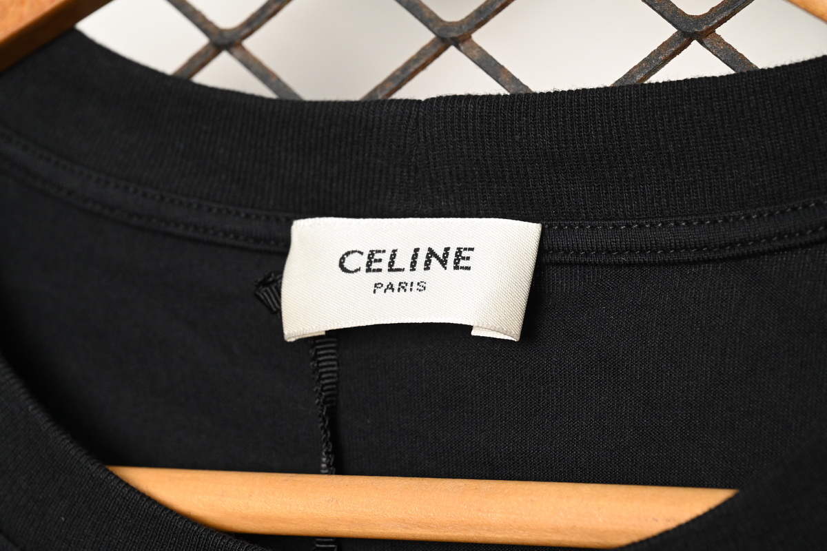 Celine SS22 Celine Logo letter print round neck short-sleeved T-shirt Black