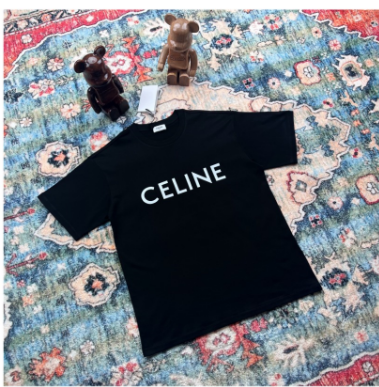 Celine SS22 Celine Logo letter print round neck short-sleeved T-shirt Black