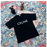 Celine SS22 Celine Logo letter print round neck short-sleeved T-shirt Black