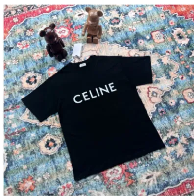 Celine SS22 Celine Logo letter print round neck short-sleeved T-shirt Black 01