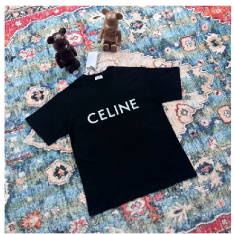 Celine SS22 Celine Logo letter print round neck short-sleeved T-shirt Black