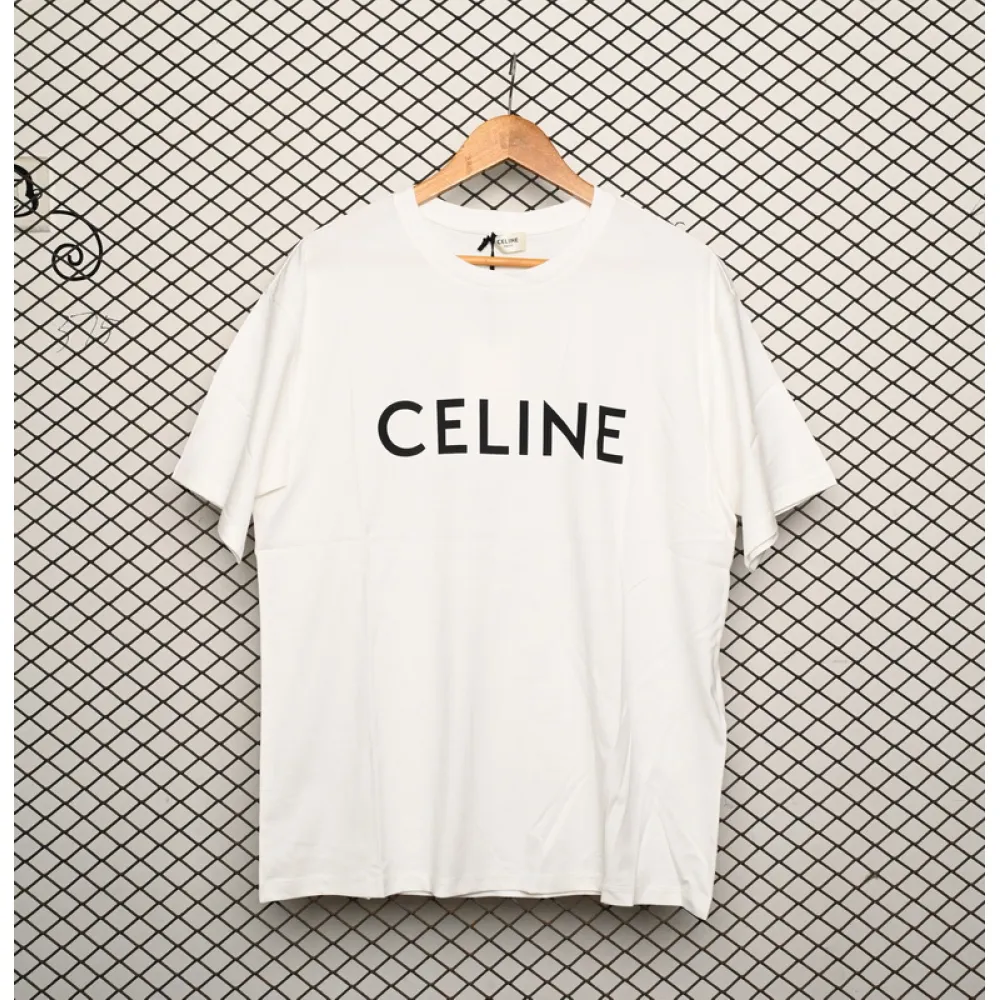 Celine SS22 Celine Logo letter print round neck short-sleeved T-shirt White