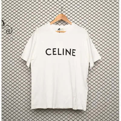 Celine SS22 Celine Logo letter print round neck short-sleeved T-shirt White 01