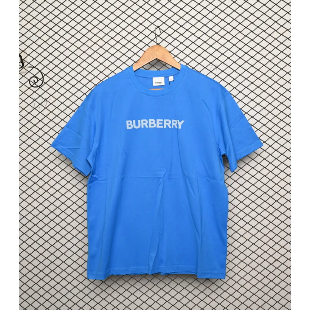 Burberry Letter Logo Print Loose Short Sleeve T-Shirt Blue