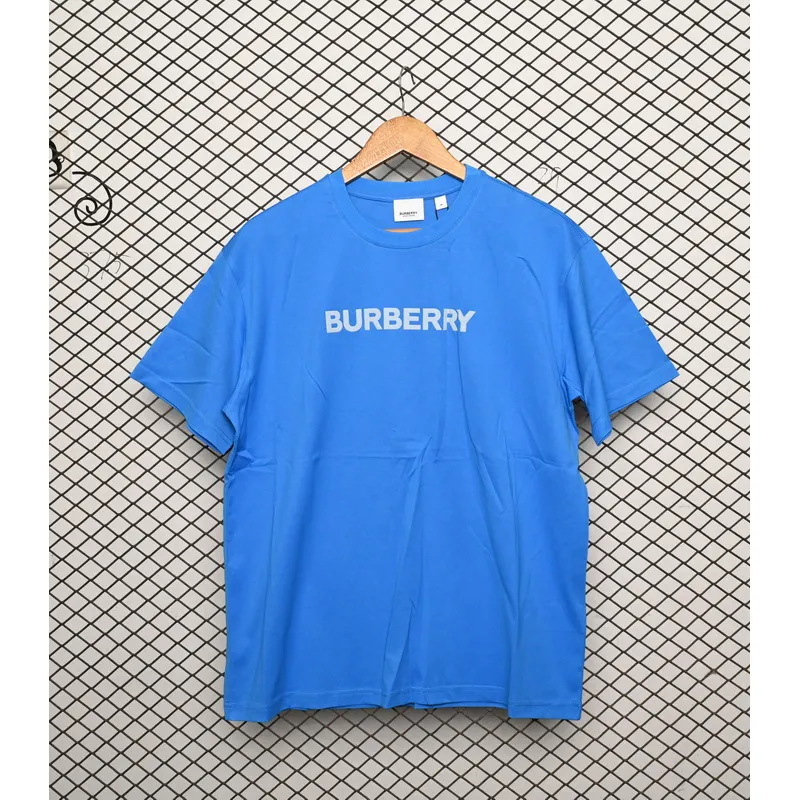 Burberry Letter Logo Print Loose Short Sleeve T-Shirt Blue