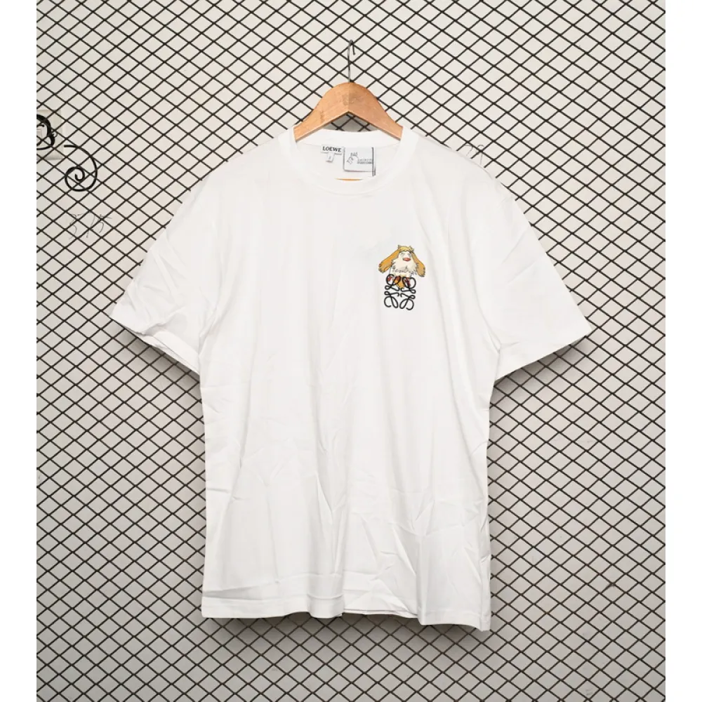 Loewe cartoon logo print round neck pullover short-sleeved T-shirt White