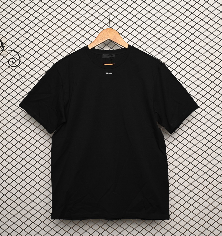 Prada Solid Color Logo Print Round Neck Short Sleeve T-Shirt Black