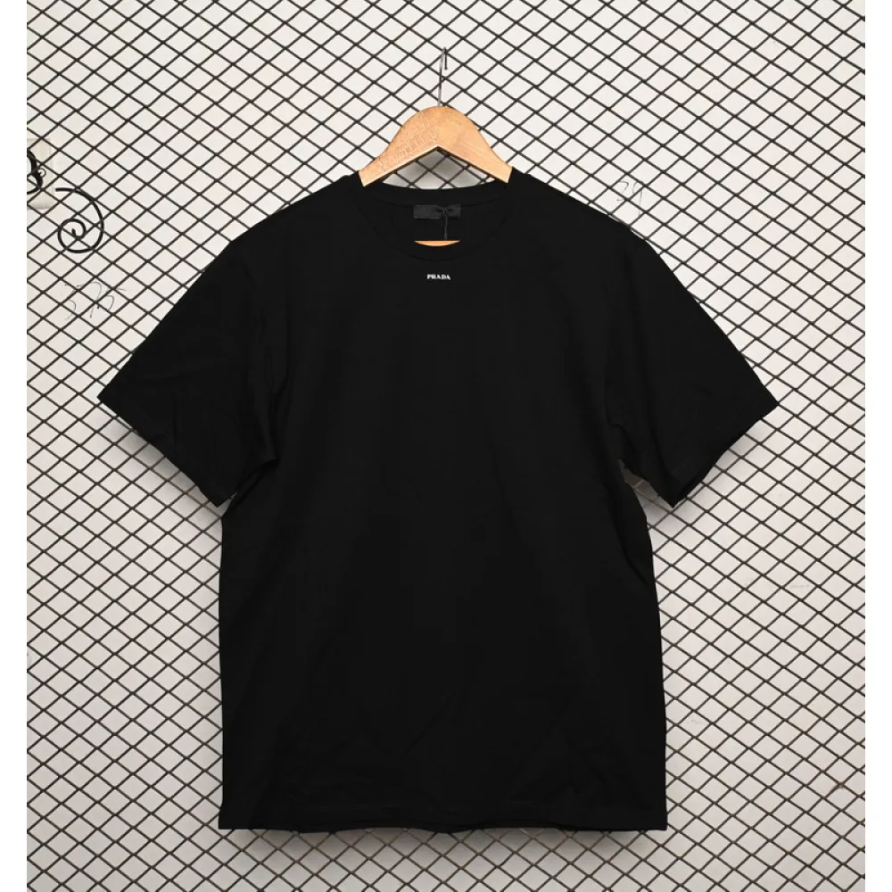 Prada Solid Color Logo Print Round Neck Short Sleeve T-Shirt Black