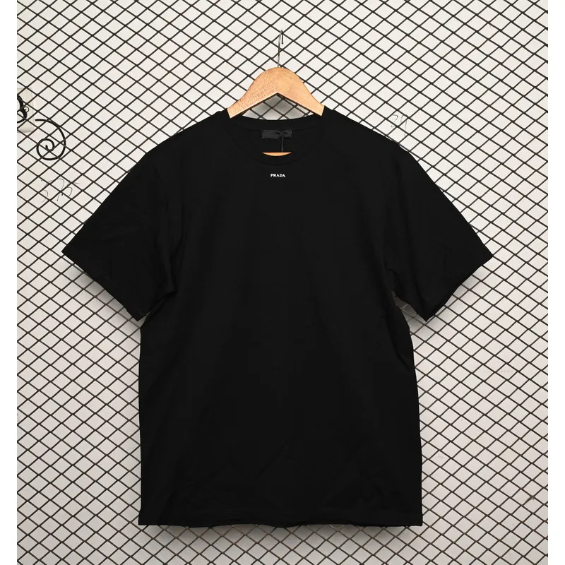 Prada Solid Color Logo Print Round Neck Short Sleeve T-Shirt Black