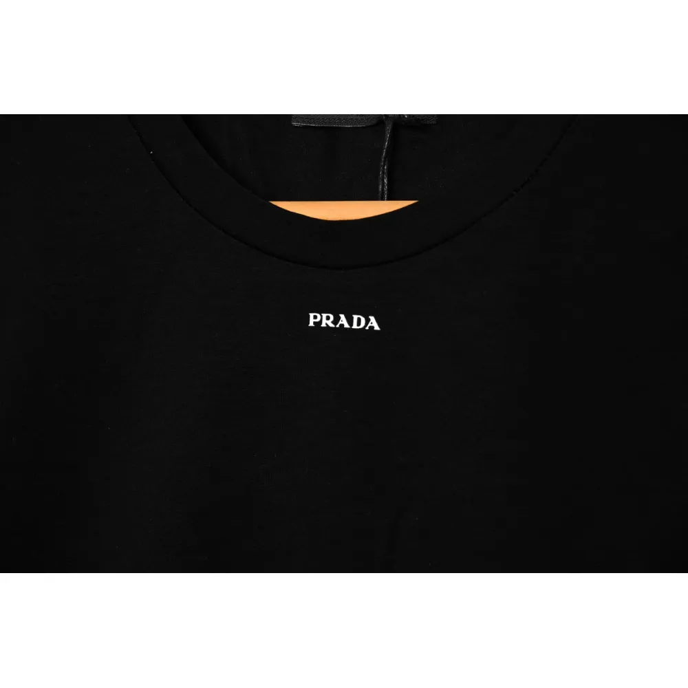 Prada Solid Color Logo Print Round Neck Short Sleeve T-Shirt Black