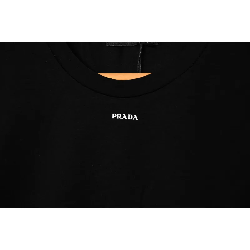 Prada Solid Color Logo Print Round Neck Short Sleeve T-Shirt Black