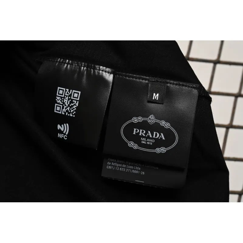 Prada Solid Color Logo Print Round Neck Short Sleeve T-Shirt Black
