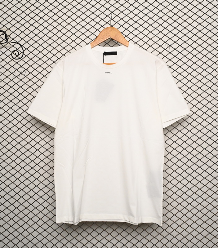 Prada Solid Color Logo Print Round Neck Short Sleeve T-Shirt White