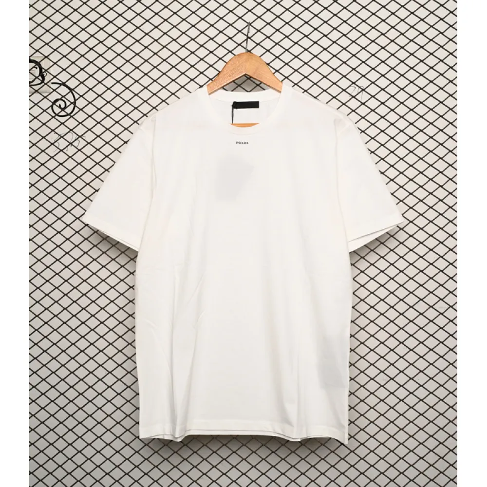 Prada Solid Color Logo Print Round Neck Short Sleeve T-Shirt White