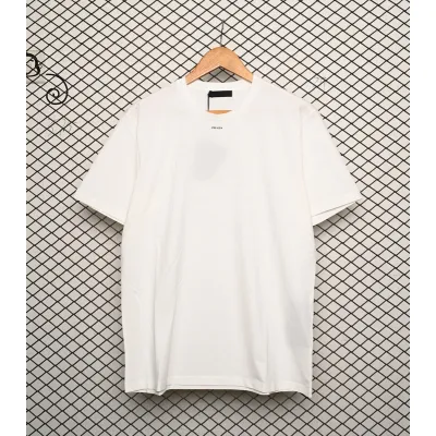 Prada Solid Color Logo Print Round Neck Short Sleeve T-Shirt White 01