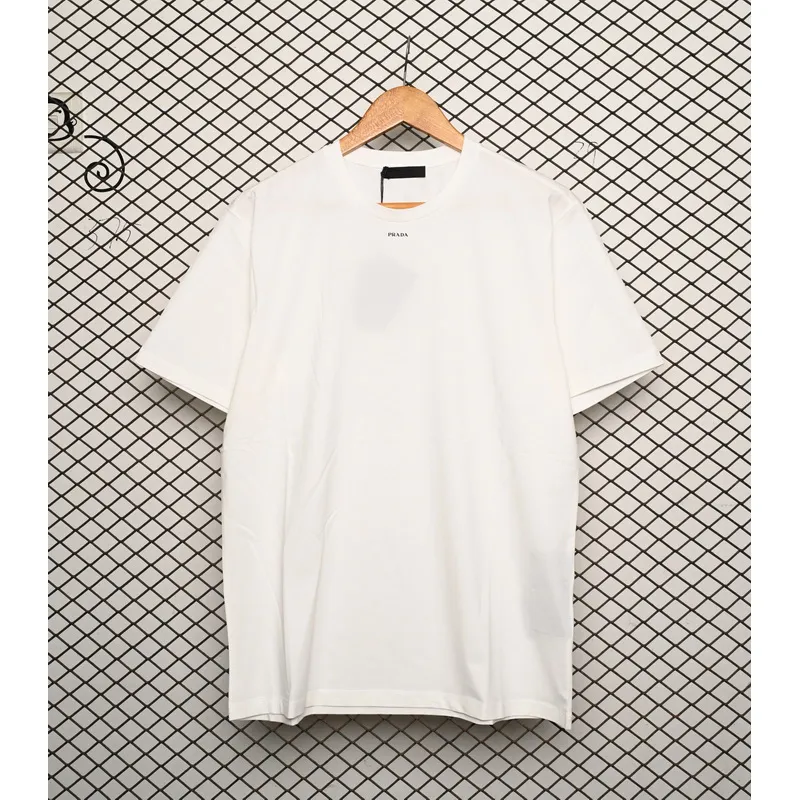 Prada Solid Color Logo Print Round Neck Short Sleeve T-Shirt White