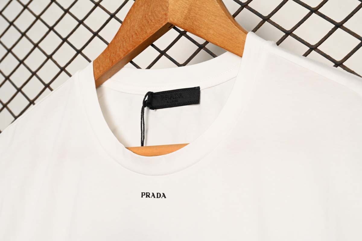 Prada Solid Color Logo Print Round Neck Short Sleeve T-Shirt White