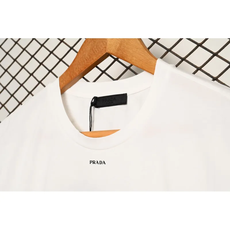 Prada Solid Color Logo Print Round Neck Short Sleeve T-Shirt White