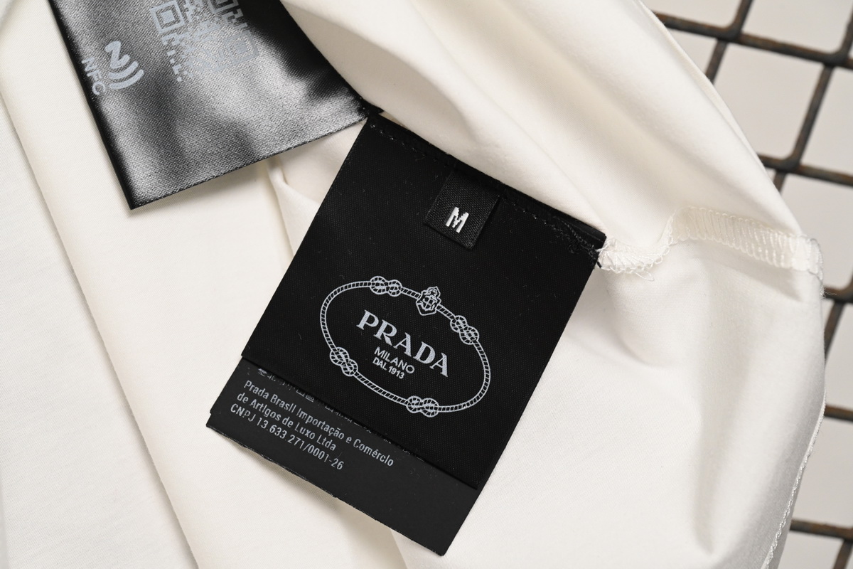 Prada Solid Color Logo Print Round Neck Short Sleeve T-Shirt White