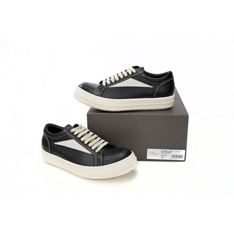 Rick Owens EDFU Vintage Sneaks Leather Black Milk White RP01C5888LPOLVS-911
