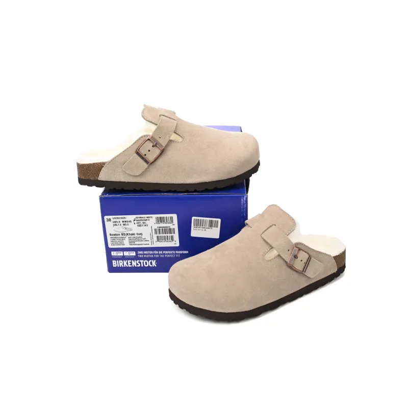 Birkenstock Boston Shearling Coin Suede Beige E14T002N6L