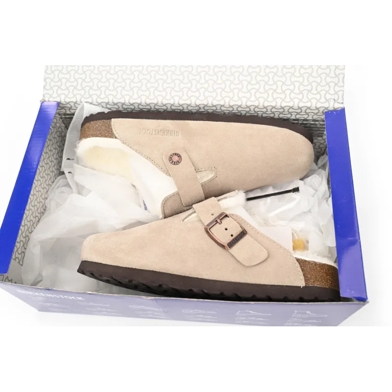 Birkenstock Boston Shearling Coin Suede Beige E14T002N6L
