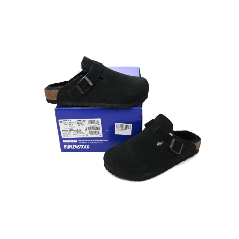 Birkenstock Boston Shearling Suede Leather Black 259881