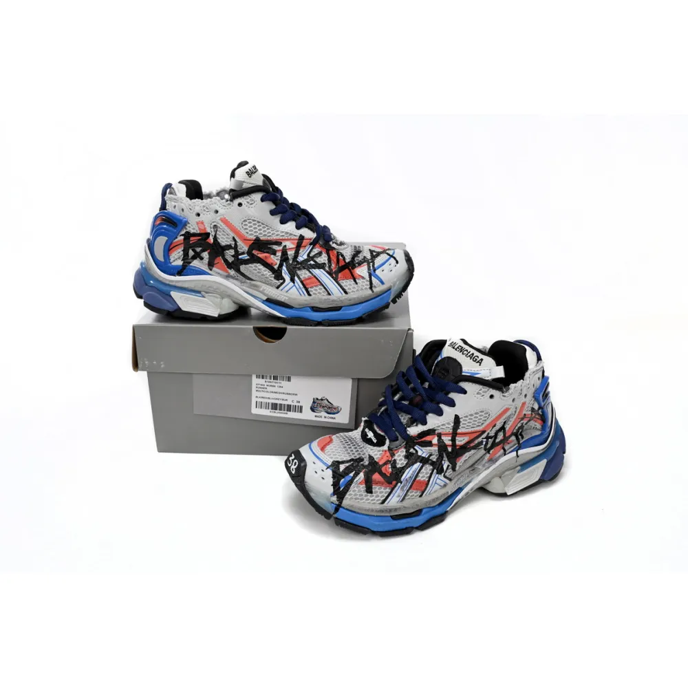 Balenciaga Runner White And Blue Printing 677402 W3RB6 1264