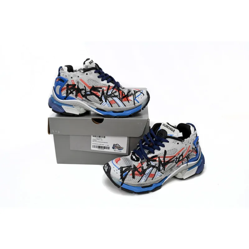 Balenciaga Runner White And Blue Printing 677402 W3RB6 1264