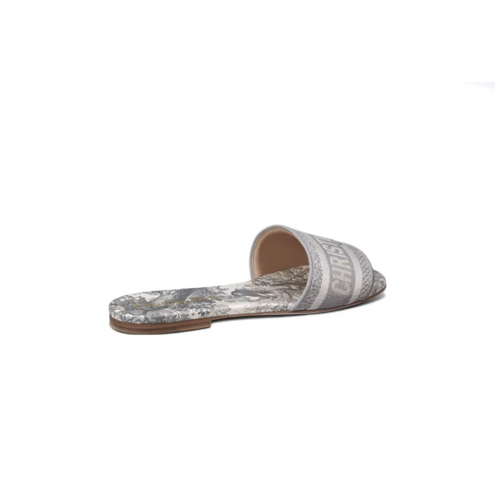 Dior Dway Slide Gray Toile de Jouy Embroidered Cotton KCQ209TJE_S21G