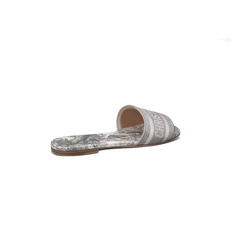 Dior Dway Slide Gray Toile de Jouy Embroidered Cotton KCQ209TJE_S21G