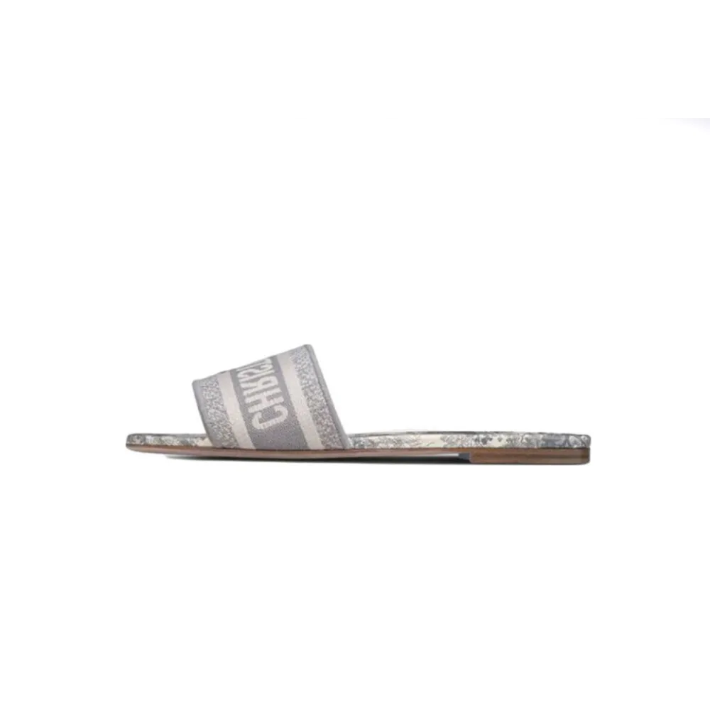 Dior Dway Slide Gray Toile de Jouy Embroidered Cotton KCQ209TJE_S21G