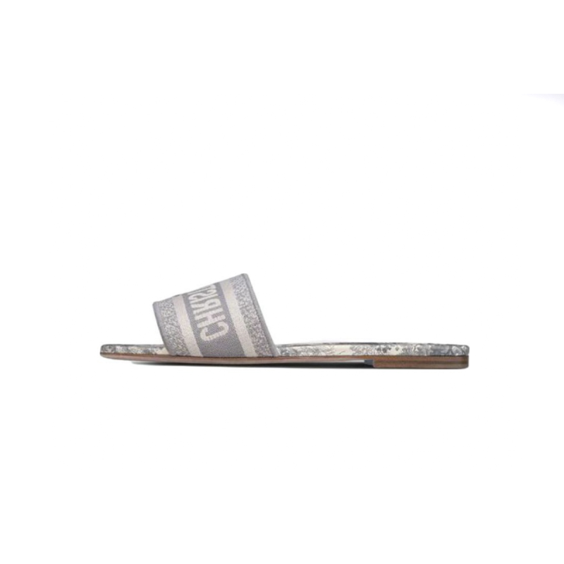Dior Dway Slide Gray Toile de Jouy Embroidered Cotton KCQ209TJE_S21G