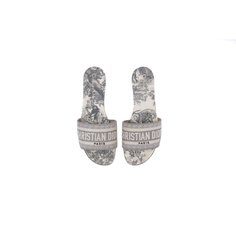Dior Dway Slide Gray Toile de Jouy Embroidered Cotton KCQ209TJE_S21G