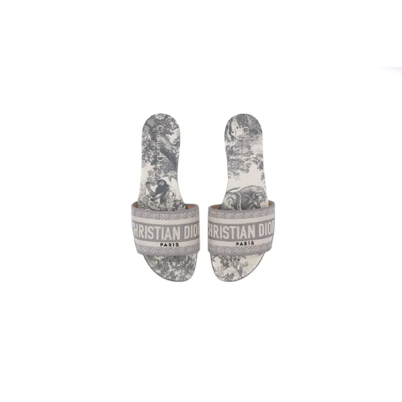 Dior Dway Slide Gray Toile de Jouy Embroidered Cotton KCQ209TJE_S21G