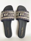CHRISTIAN DIOR DWAY NAVY BLUE FABRIC SLIDES