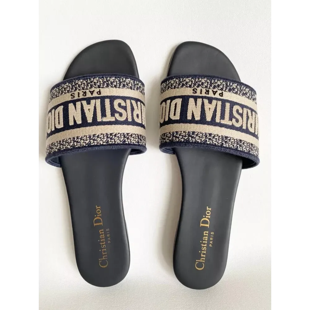 ch**an D*or dway navy blue fabric slides