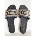 CHRISTIAN DIOR DWAY NAVY BLUE FABRIC SLIDES