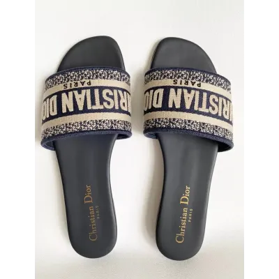 CHRISTIAN DIOR DWAY NAVY BLUE FABRIC SLIDES 01