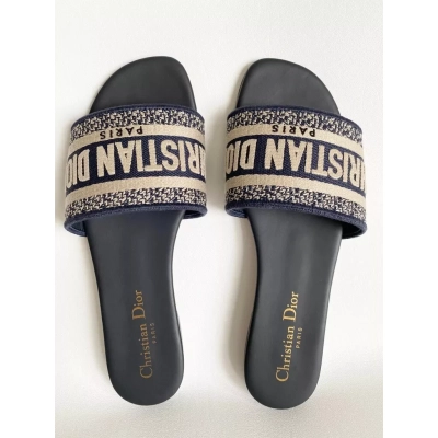 CHRISTIAN DIOR DWAY NAVY BLUE FABRIC SLIDES 01